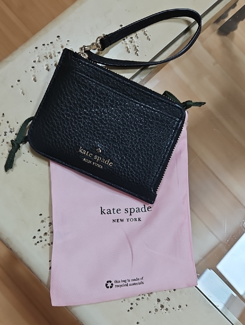 kate spade Black Pebbled Leather Wristlet Card Pouch